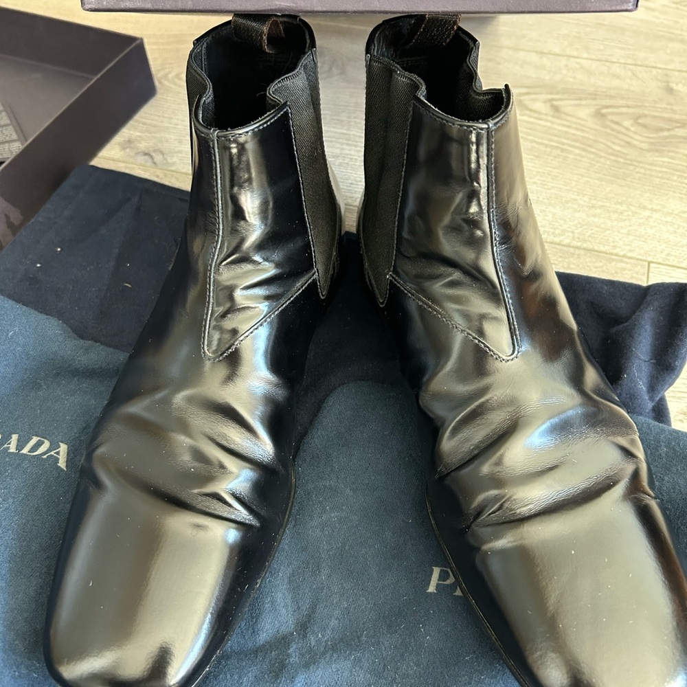 Prada Men's Shiny Black Ankle Boots